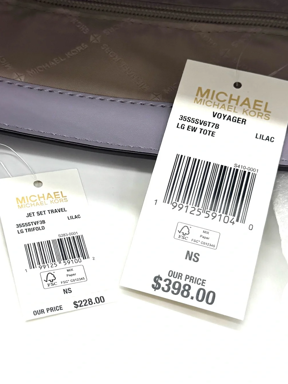 Michael Kors Voyager Large Color-Block Tote Bag w Matching Trifold Wallet Lilac
